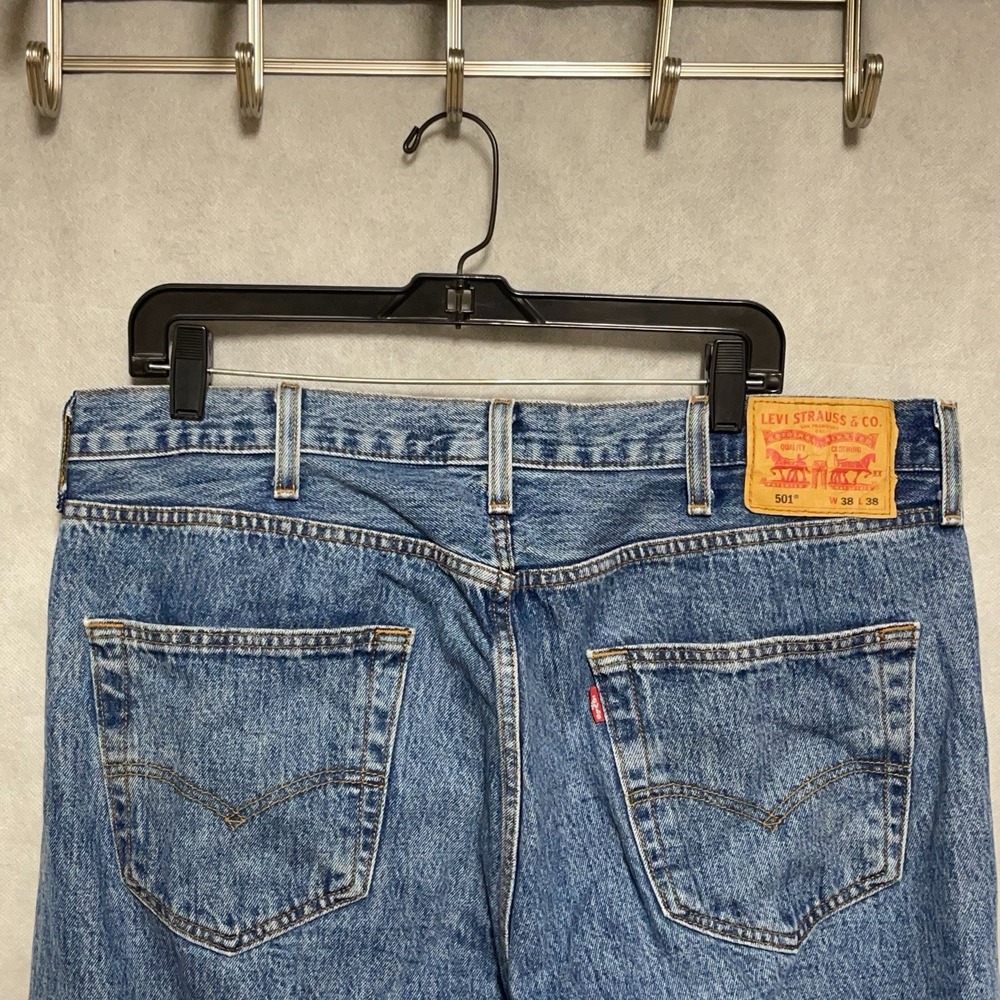 Levi's 501 Jeans Men 38X38 Blue Stone Denim Straight Button Fly Preppy Casual
